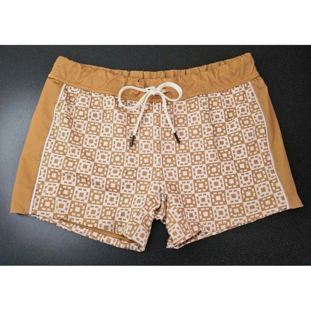 Dandy Del Mar Swim Trunks Men L Cacao Cassis Square Cut Brief Lined Drawstring